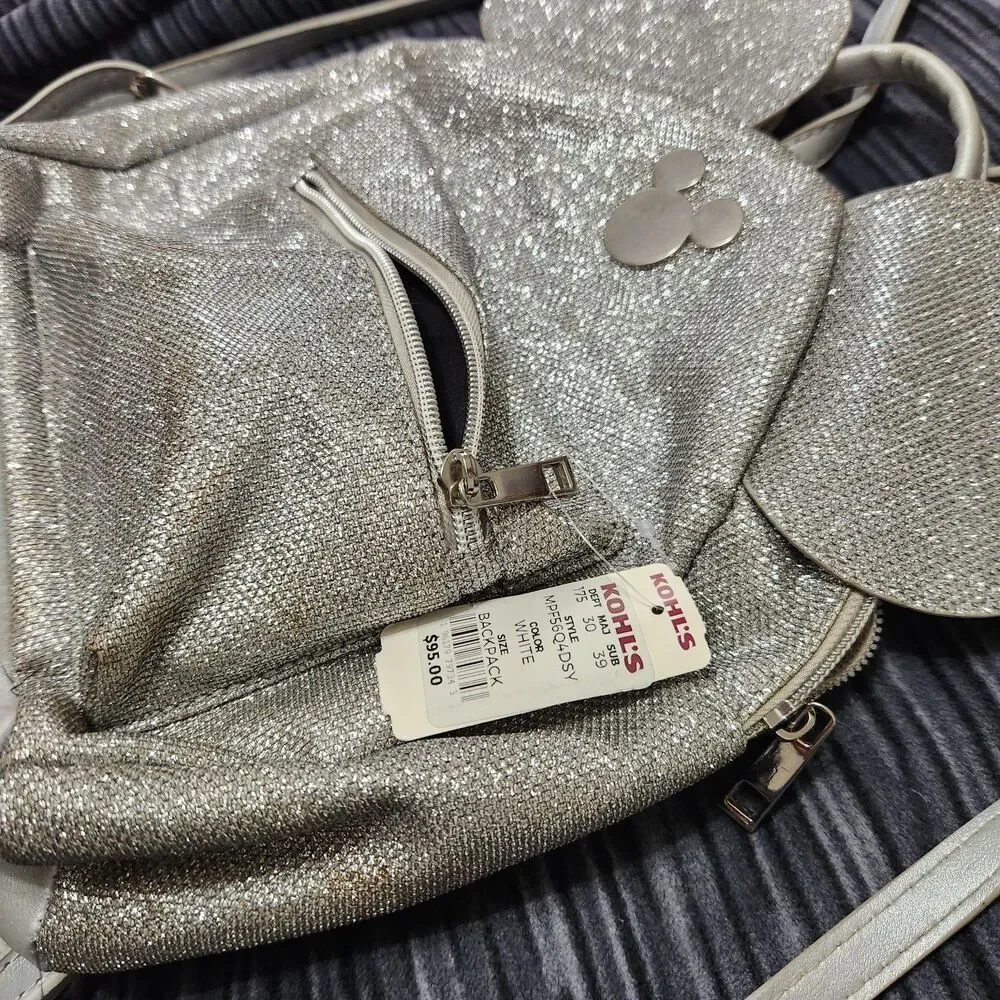 Mickey Mause Girls Kid Backpack Gray Metallic